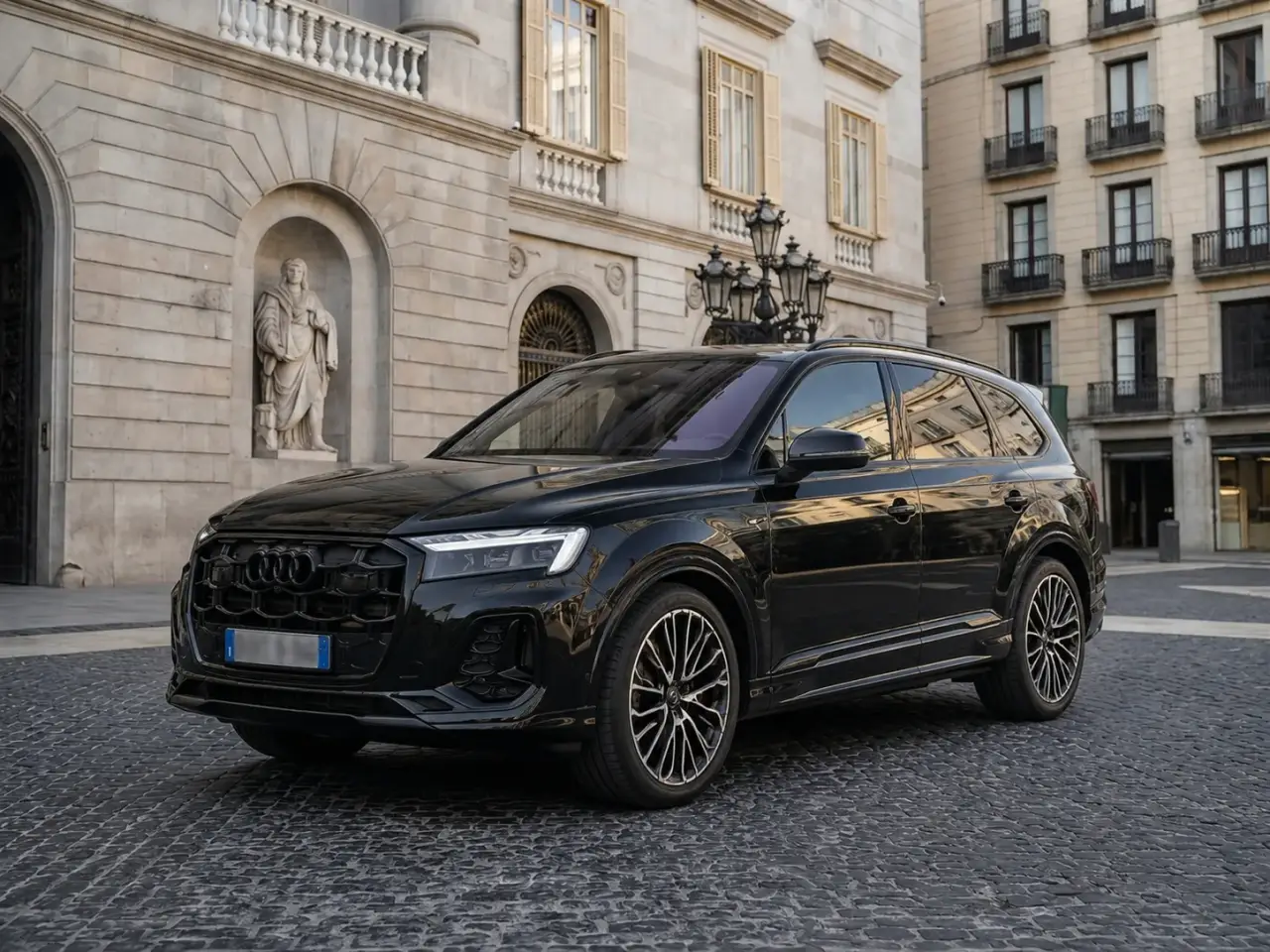 Audi Q7 50 TDI S-Line Edition 2025, profil latéral — Cannes Luxury Car Rental, Cannes. Audi Q7 50 TDI S-Line Edition in Cannes La location d'une Audi Q7 50 TDI S-Line Edition à…