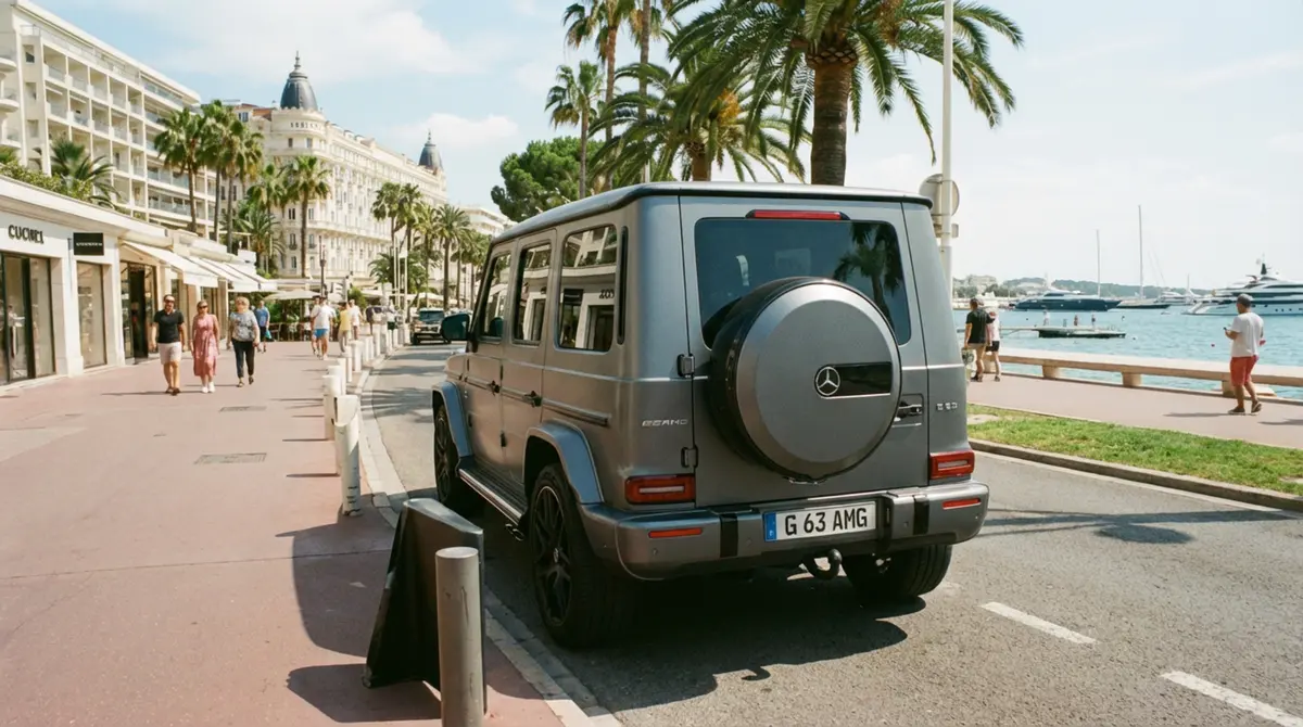 Mercedes Benz G63 2023, vue avant — Cannes Luxury Car Rental, Cannes. Mercedes Benz G63 in Cannes La location d'un Mercedes Benz G63 à Cannes met à disposition…