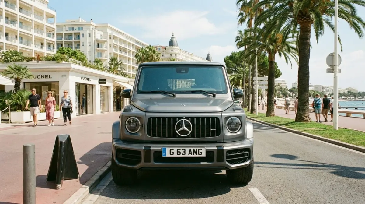 Mercedes Benz G63 2023, vue arrière — Cannes Luxury Car Rental, Cannes. Mercedes Benz G63 in Cannes La location d'un Mercedes Benz G63 à Cannes met à disposition…