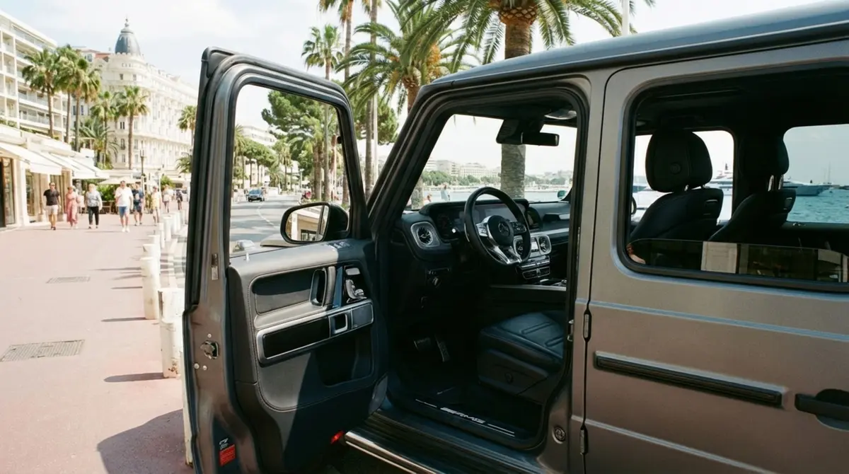 Mercedes Benz G63 2023, tableau de bord — Cannes Luxury Car Rental, Cannes. Mercedes Benz G63 in Cannes La location d'un Mercedes Benz G63 à Cannes met à disposition…