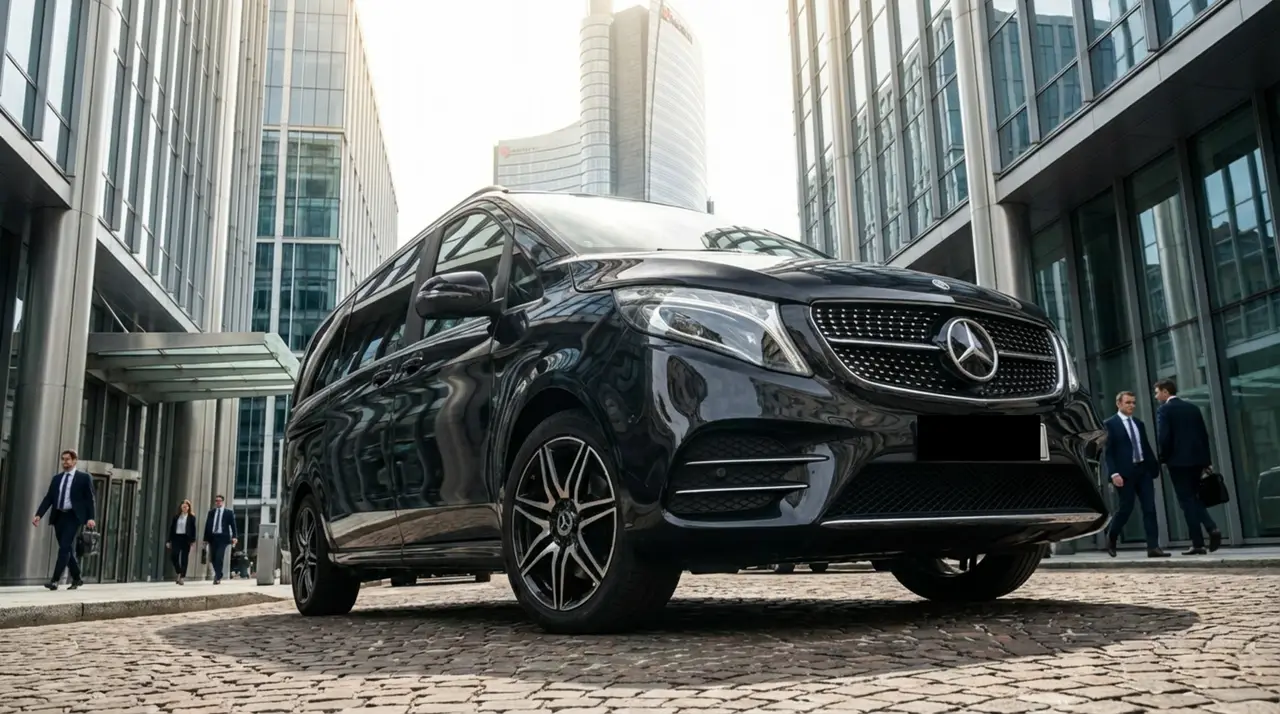 Mercedes V Class 2026, extérieur — Cannes Luxury Car Rental, Cannes. Mercedes Benz V Class in Cannes Louer un Mercedes Benz V Class à Cannes offre une…